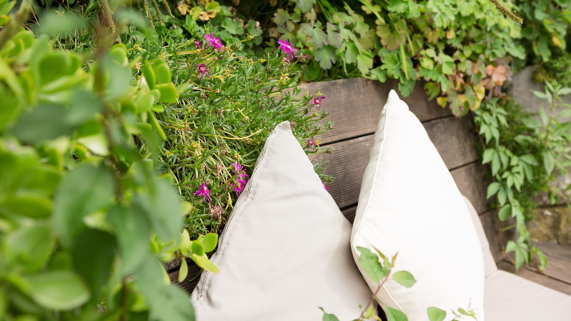 Area salotto in giardino, atmosfera mediterranea, hotel a conduzione familiare